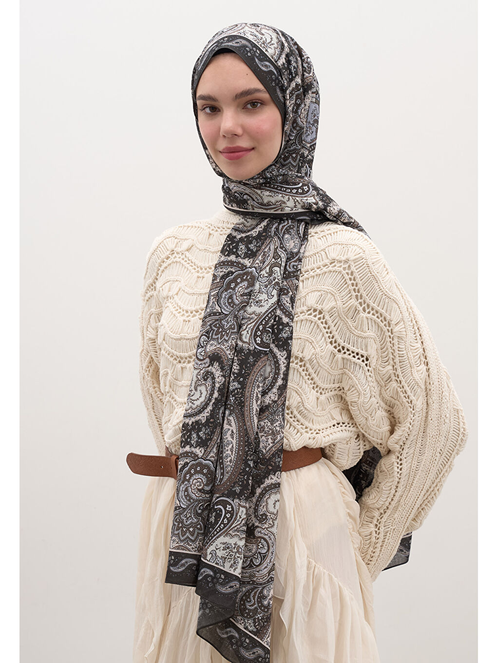 Kahverengi Avery Desen Şal Tozlu Kahve-2