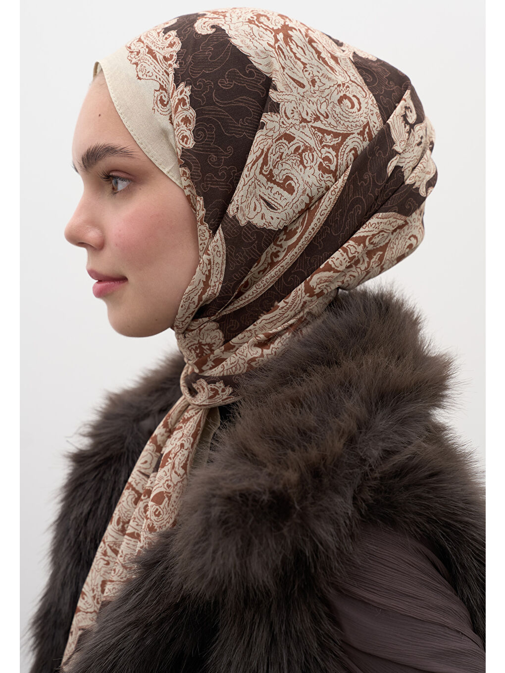 Kahverengi Wıld Paısley Desen Şal Sıcak Kahve-3