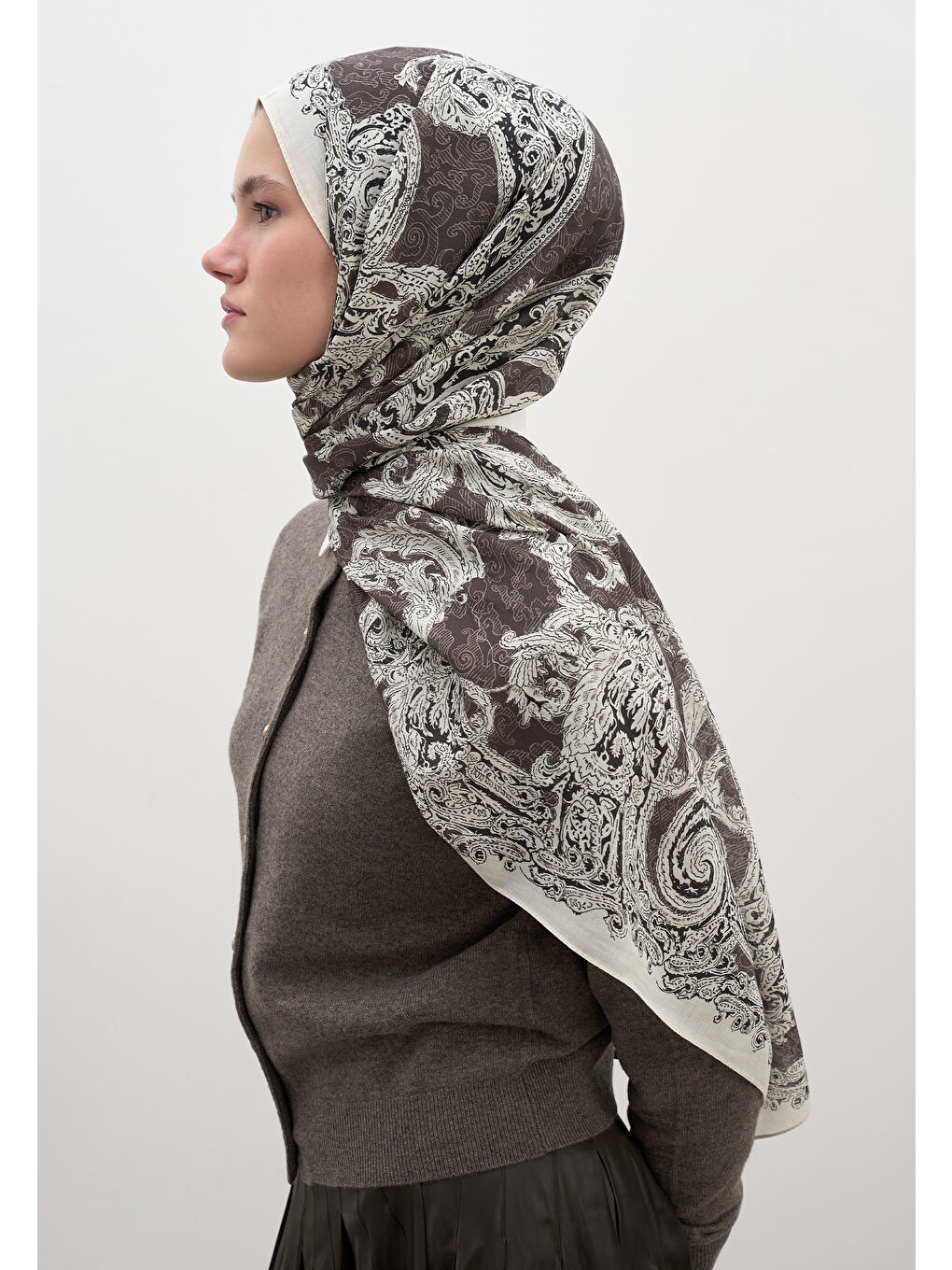 Bej Wıld Paısley Desen Şal Vizon-2