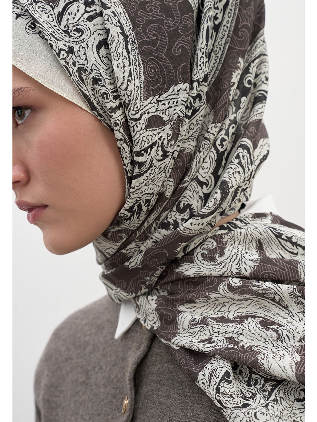 Bej Wıld Paısley Desen Şal Vizon-3