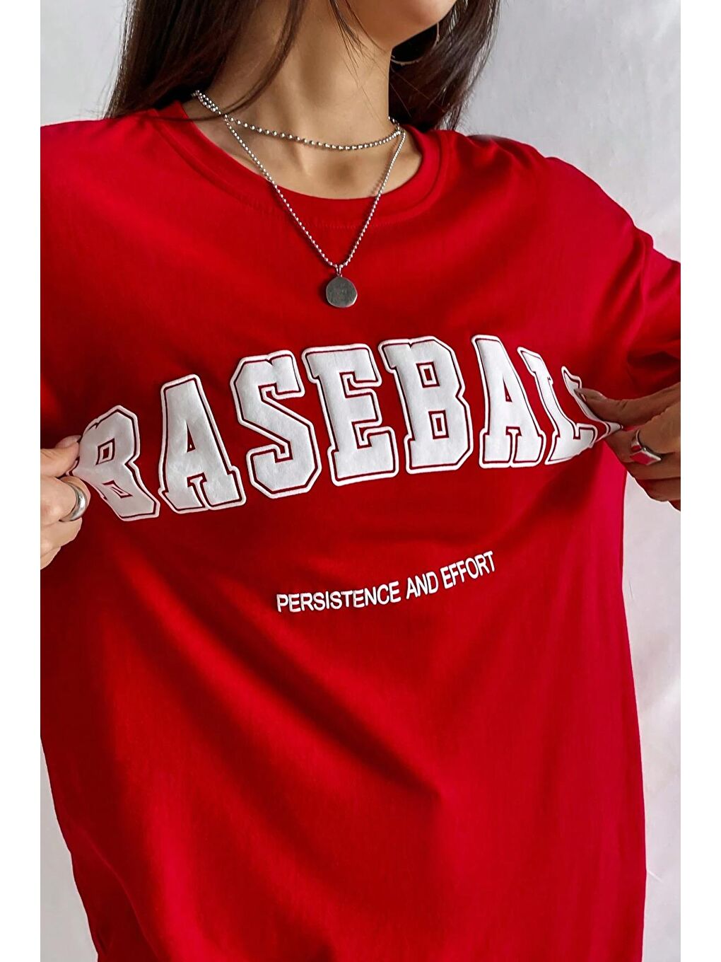 uyguntarz Kırmızı Unisex Baseball Baskılı Oversize Tshirt - 2