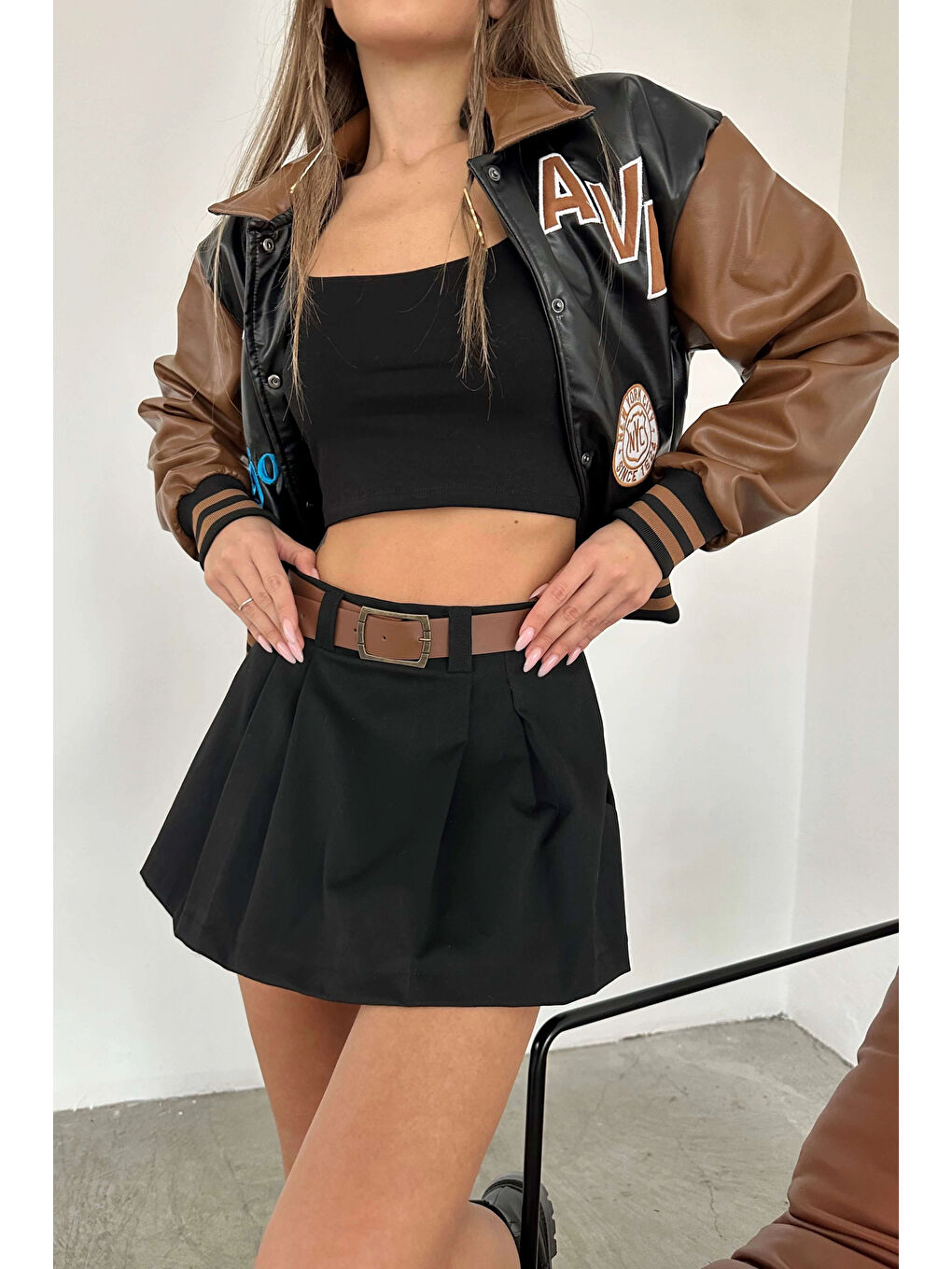 Kadın Siyah-kahve Şortlu Etek 0999-22100-4