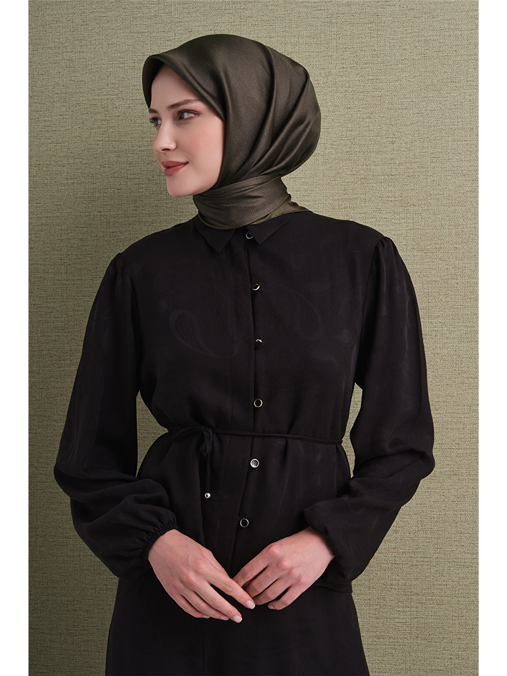 Haki Saf İpek Twill Eşarp 9601d 87-1