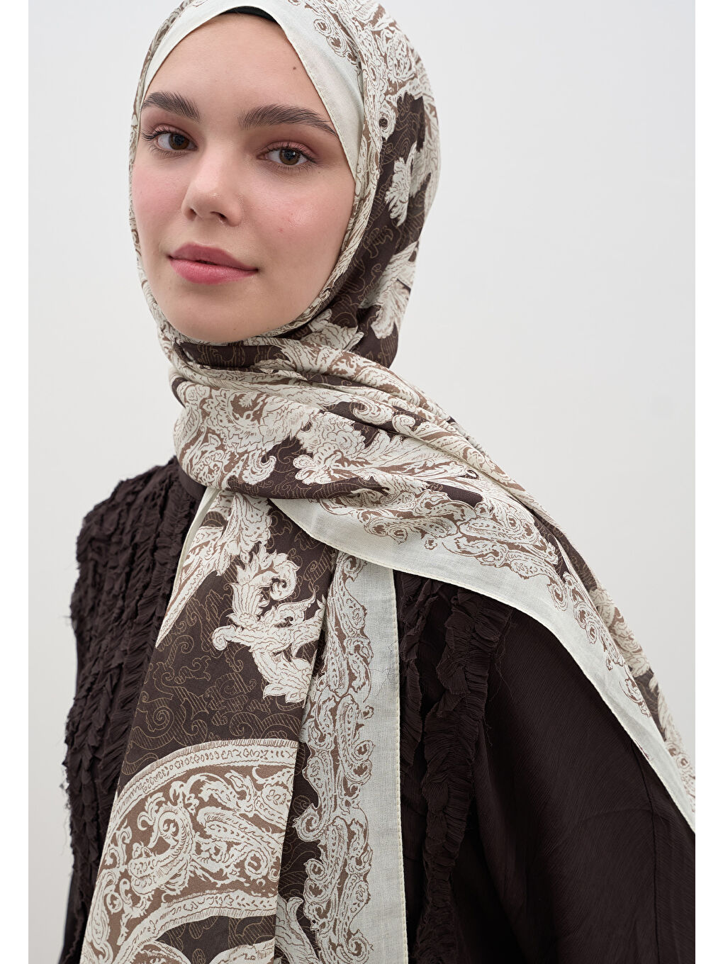 Kahverengi Wıld Paısley Desen Şal Çikolata Kahve-2