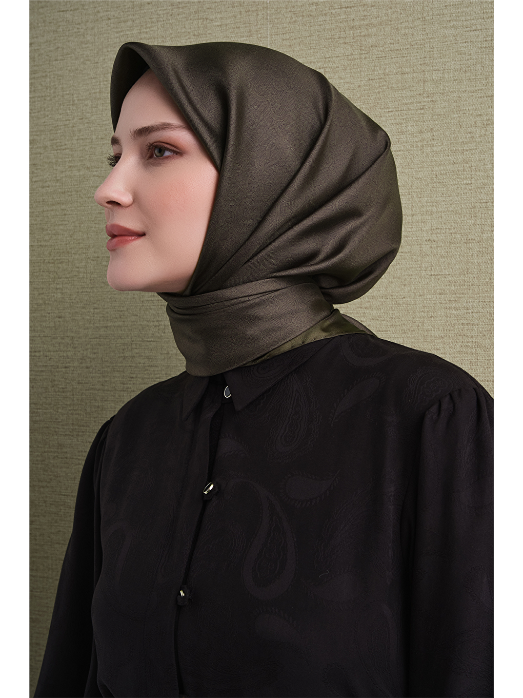 Haki Saf İpek Twill Eşarp 9601d 87-2