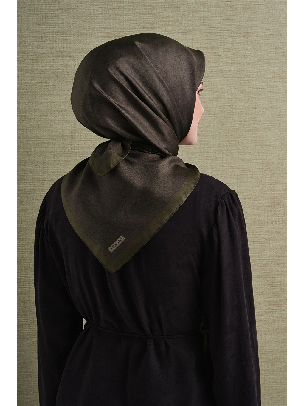 Haki Saf İpek Twill Eşarp 9601d 87-3