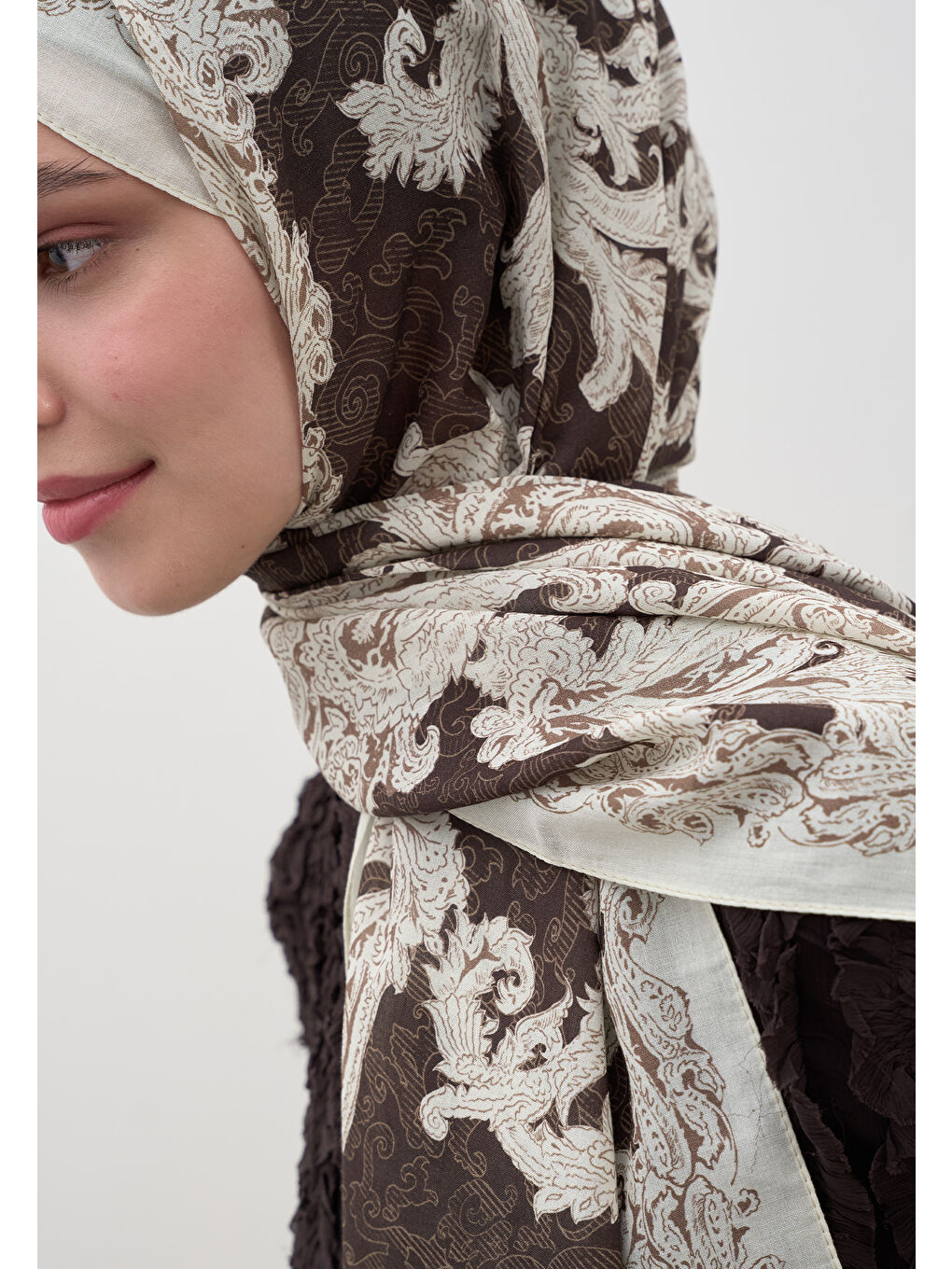 Kahverengi Wıld Paısley Desen Şal Çikolata Kahve-3