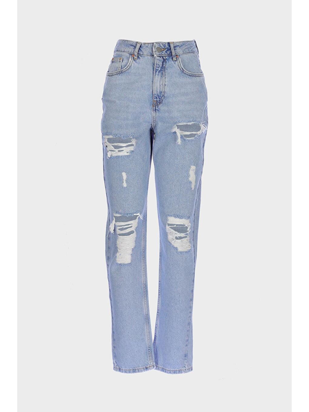 CROSS JEANS Açık Mavi Ariana Açık Mavi Yüksek Bel Yıpratmalı Patı Femuarlı Mom Jean Pantolon C 4525-173