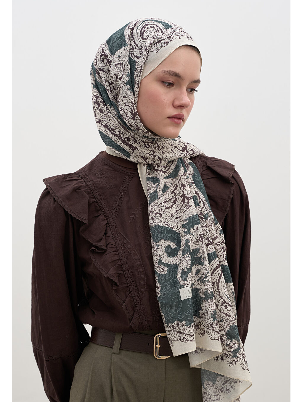 Wıld Paısley Desen Şal Derin Yeşil-1