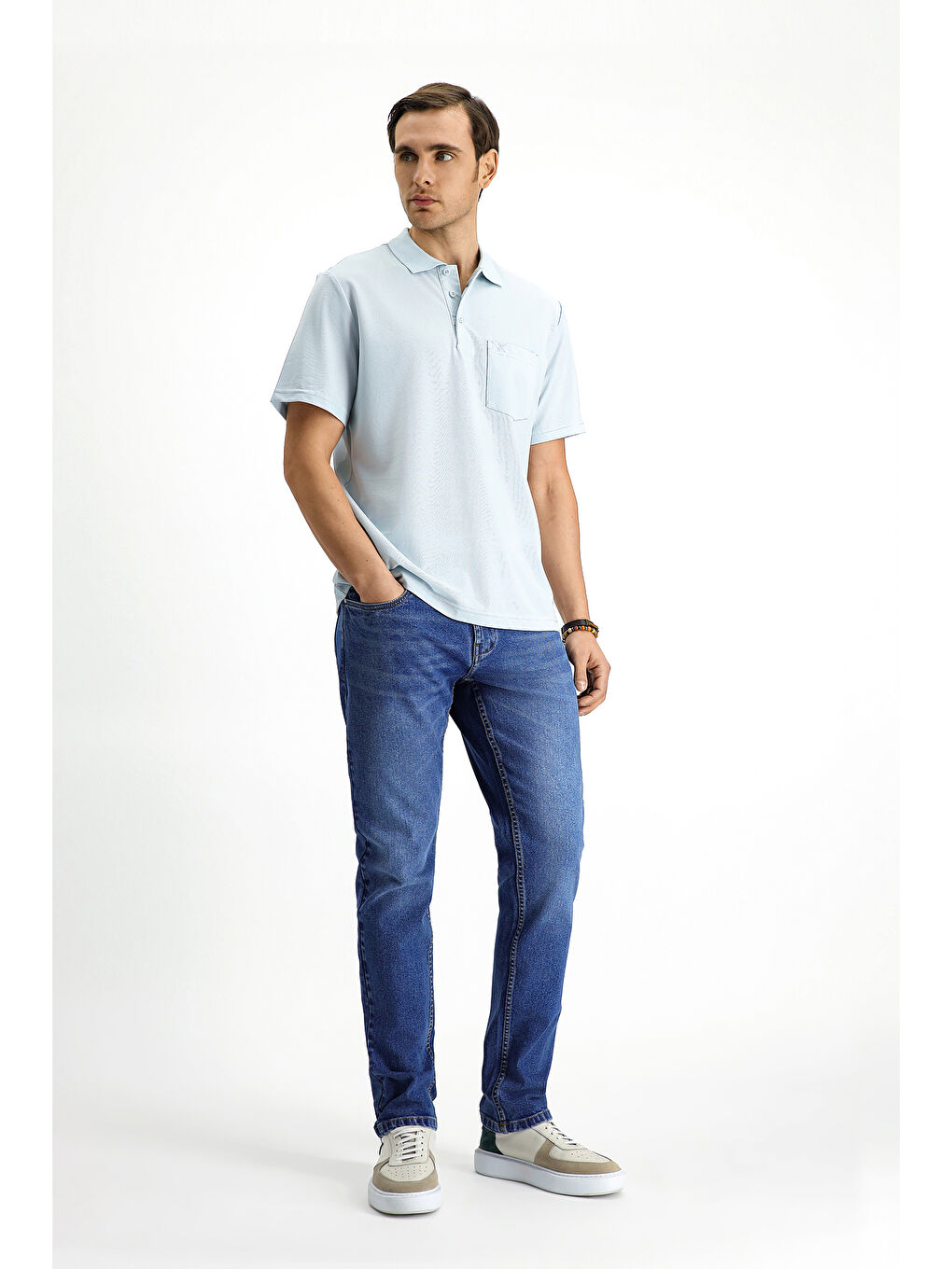 Mavi Regular Fit Pamuklu Nakışlı Polo Yaka Tişört-1