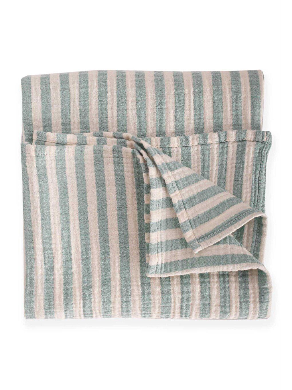 Naturel Battaniye 90X100Cm Yeşil Kalın Çizgili