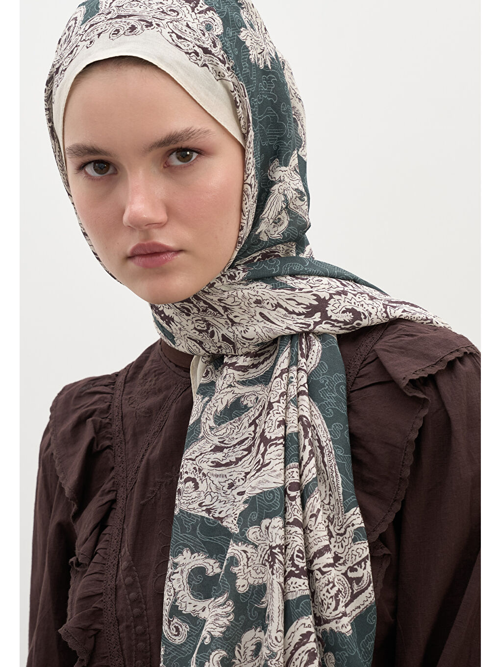 Wıld Paısley Desen Şal Derin Yeşil-3