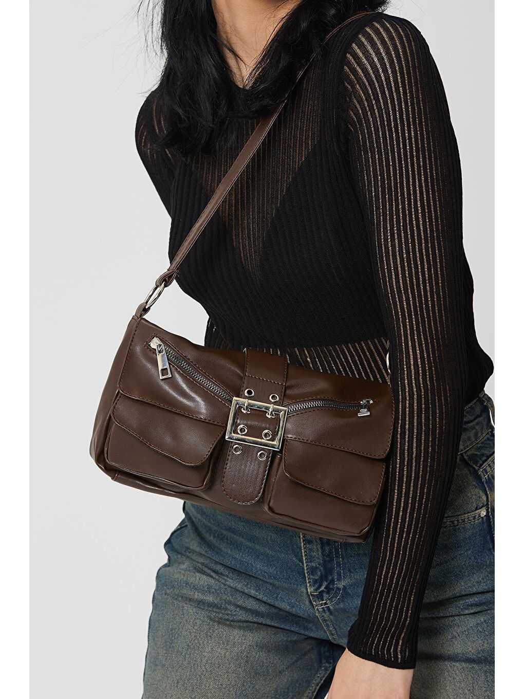 Kemer Detaylı Baget Bruno Kadın Kol Çanta Kahverengi-1