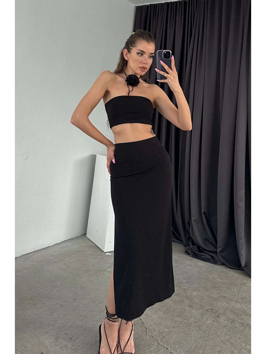 Kadın Siyah Büstiyer Etek Takım 0956-1711-1