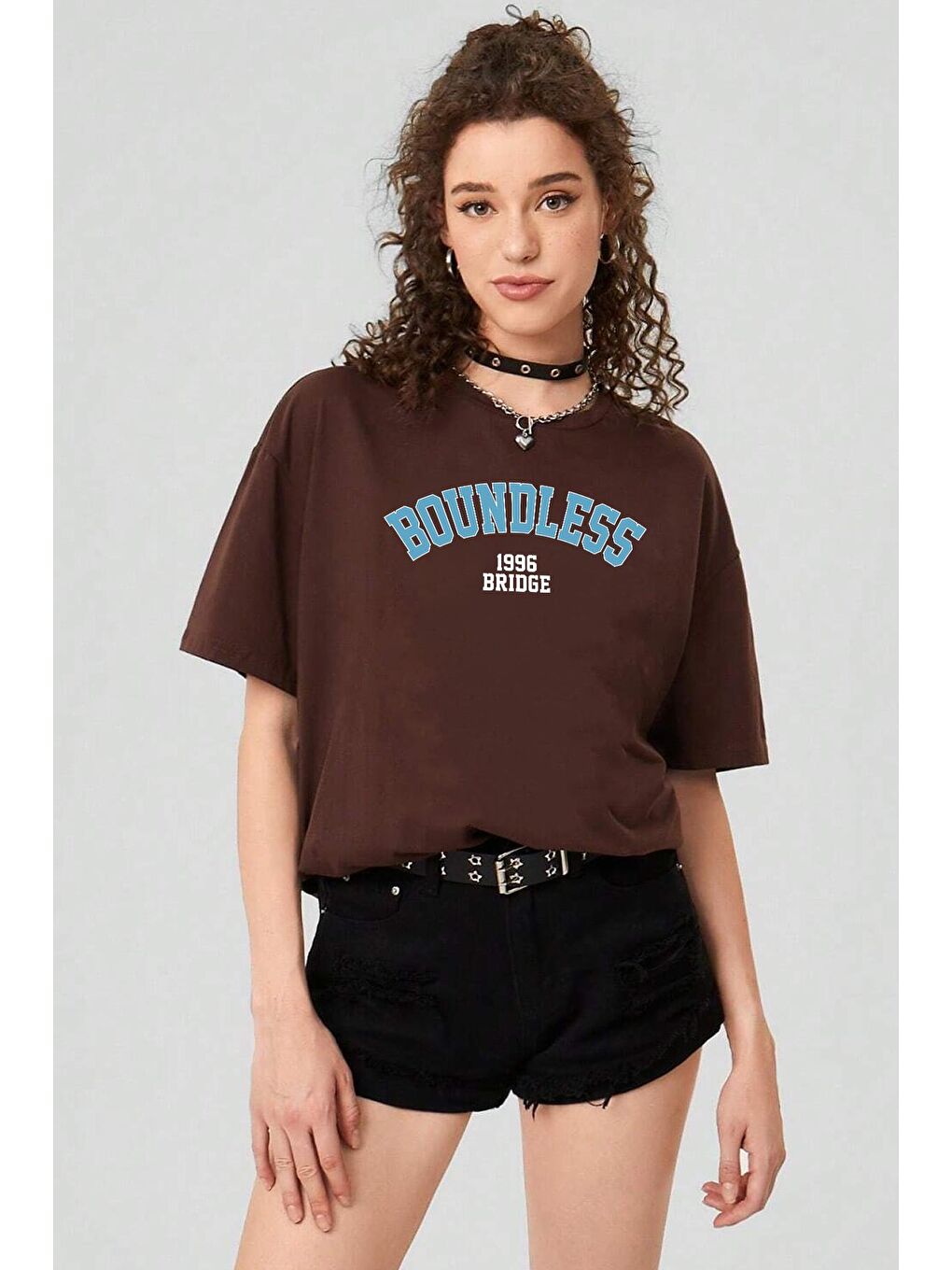 uyguntarz Kahverengi Unisex Boundless Baskılı Oversize Tshirt