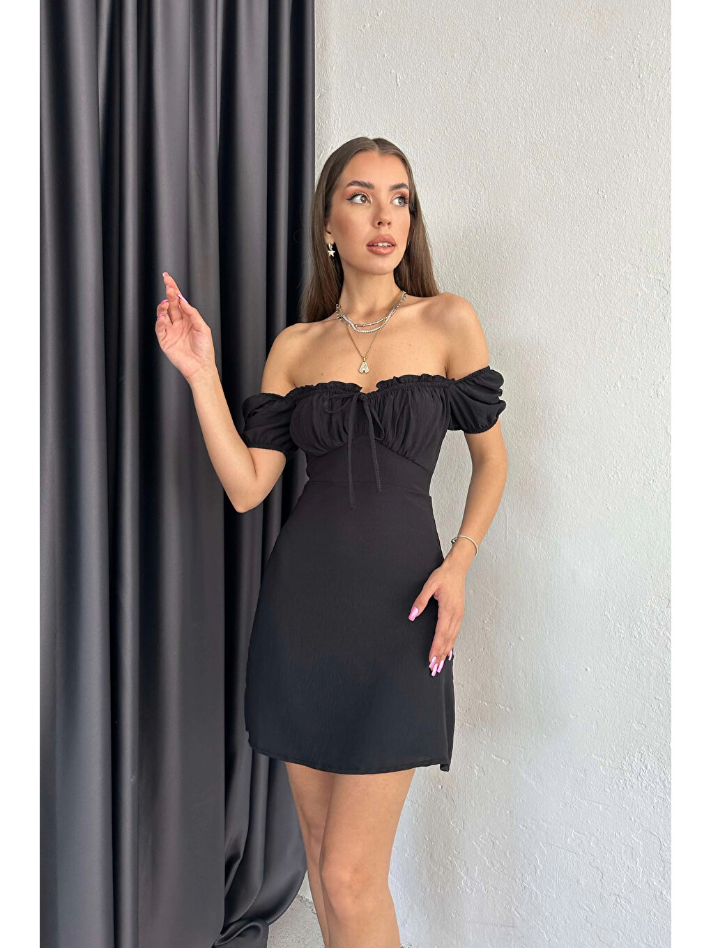 Kadın Siyah Büzgülü Aerobin Elbise 1026-1188-1