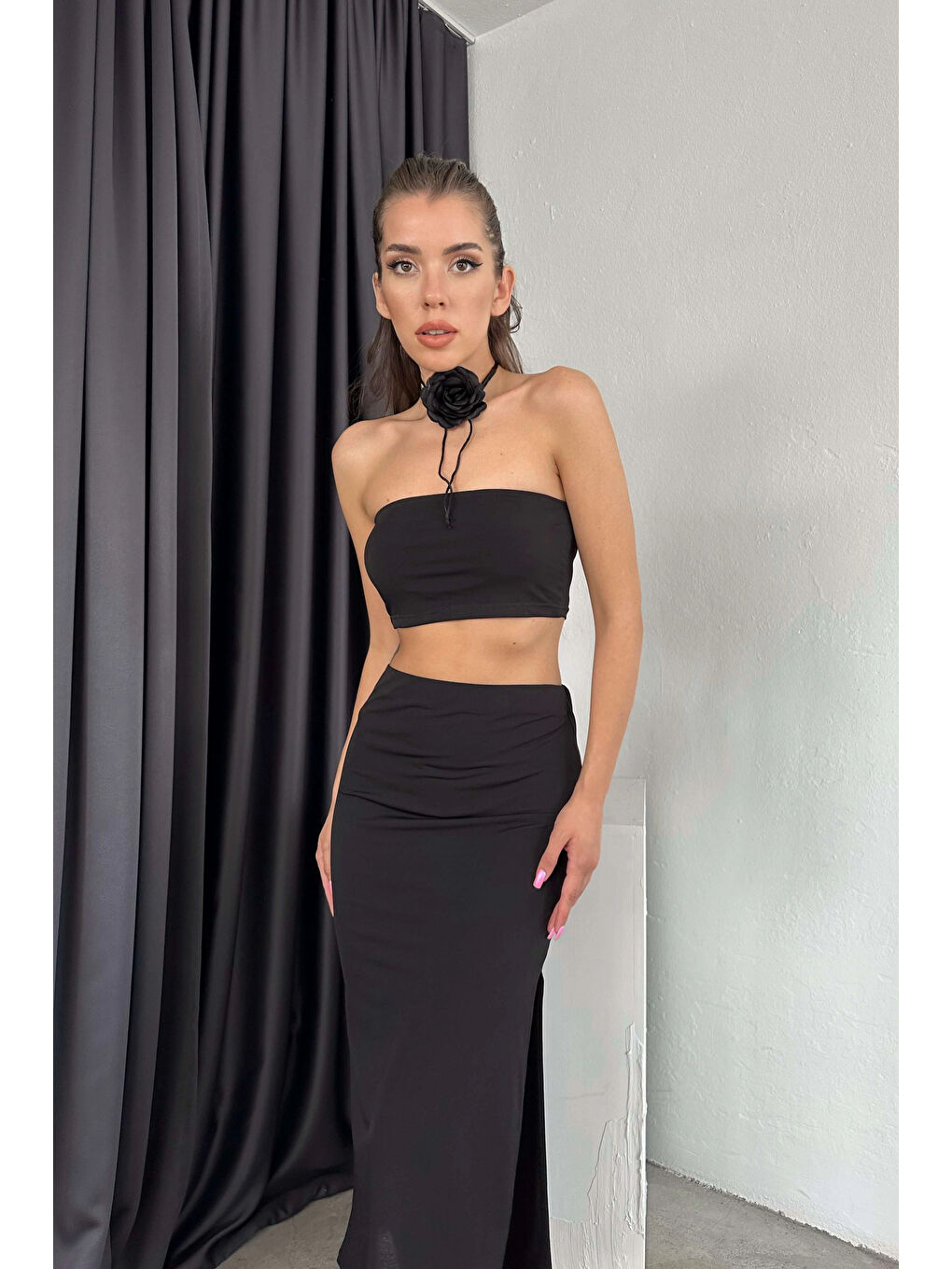 Kadın Siyah Büstiyer Etek Takım 0956-1711-4