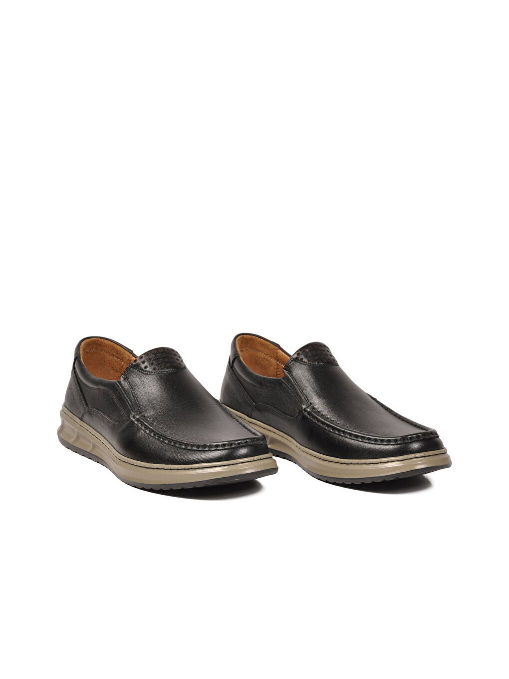 Siyah Bej Hakiki Deri Erkek Casual Ayakkabı 024 M-2