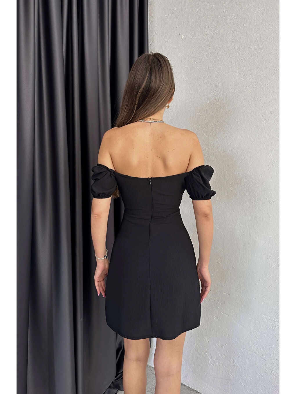 Kadın Siyah Büzgülü Aerobin Elbise 1026-1188-3