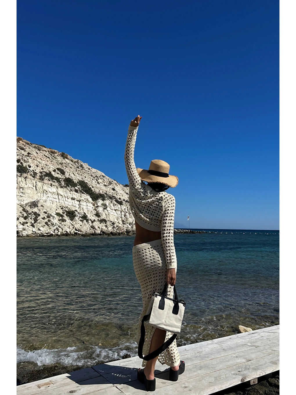 Kadın Bej Ajurlu Crop Etek Takım 0999-23119-6