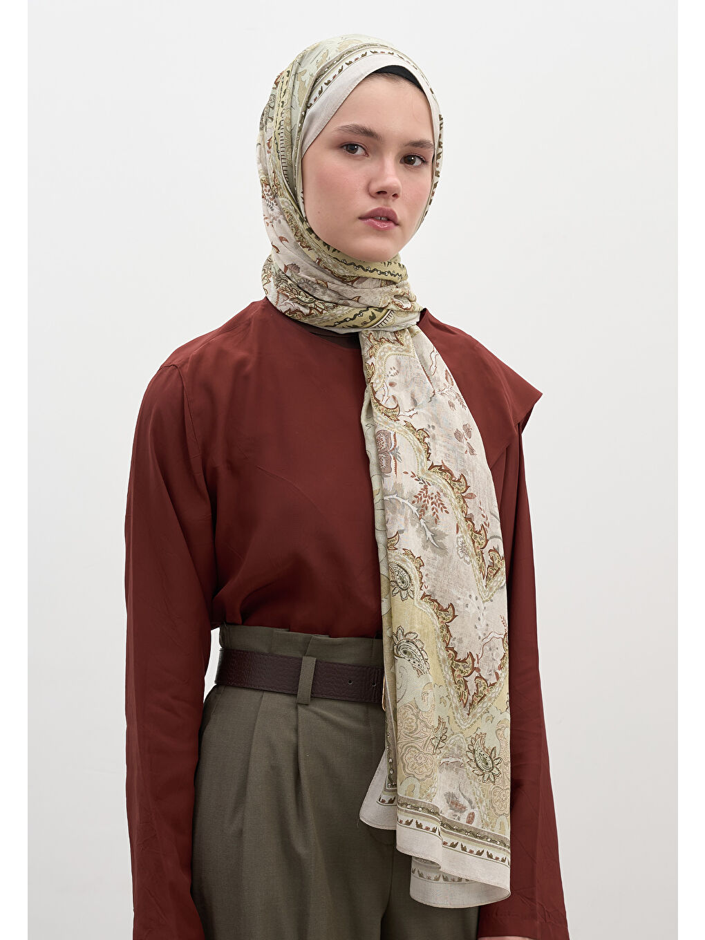 Arıane Desen Şal Soft Yeşil-1