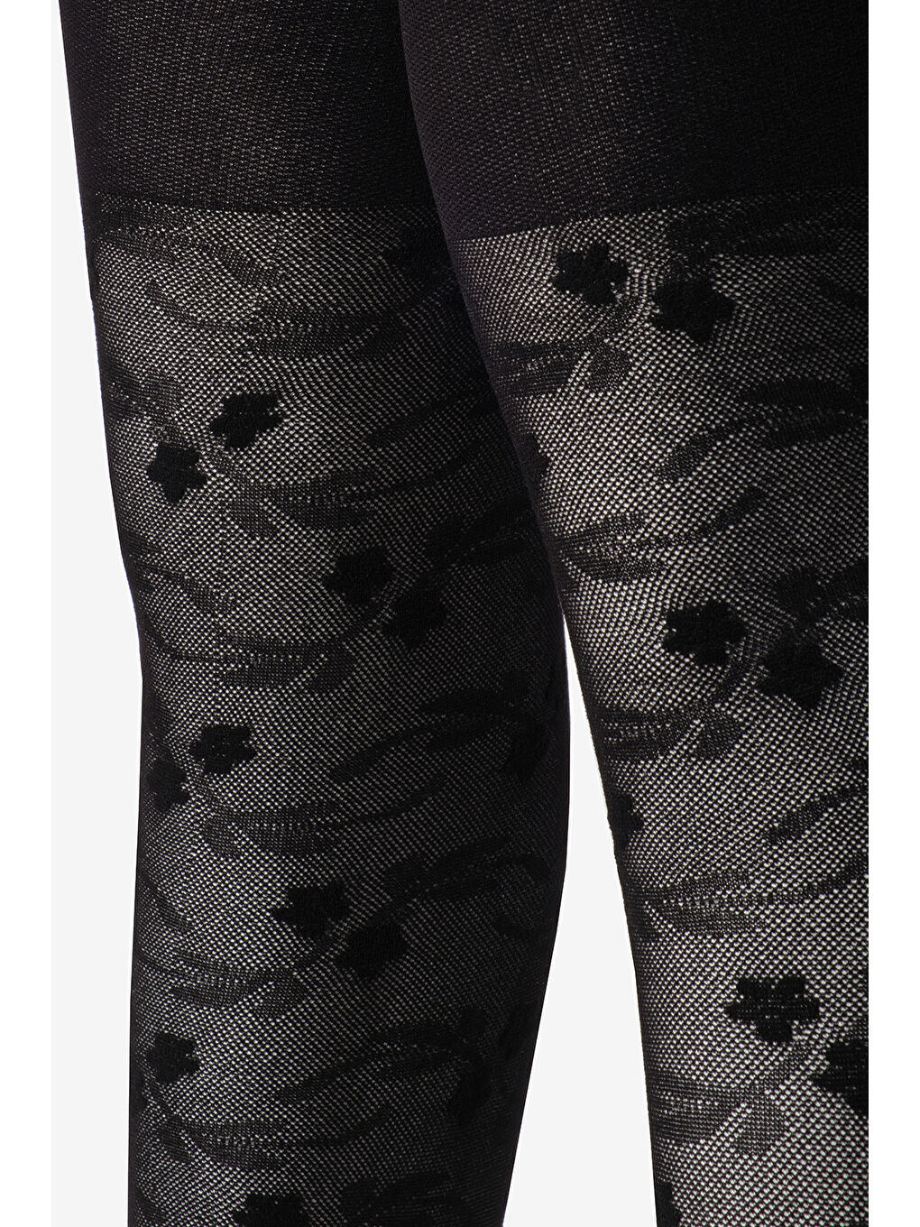 Siyah Çiçek Desenli Mikro File Kız Çocuk Külotlu Çorap-1