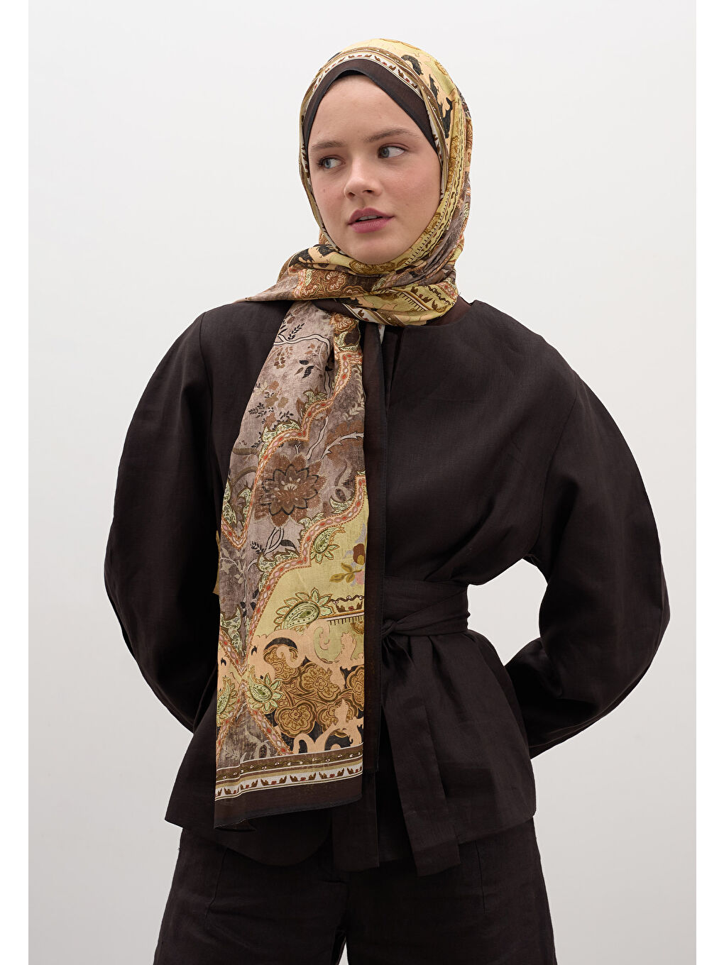 Kahverengi Arıane Desen Şal Acı Kahve