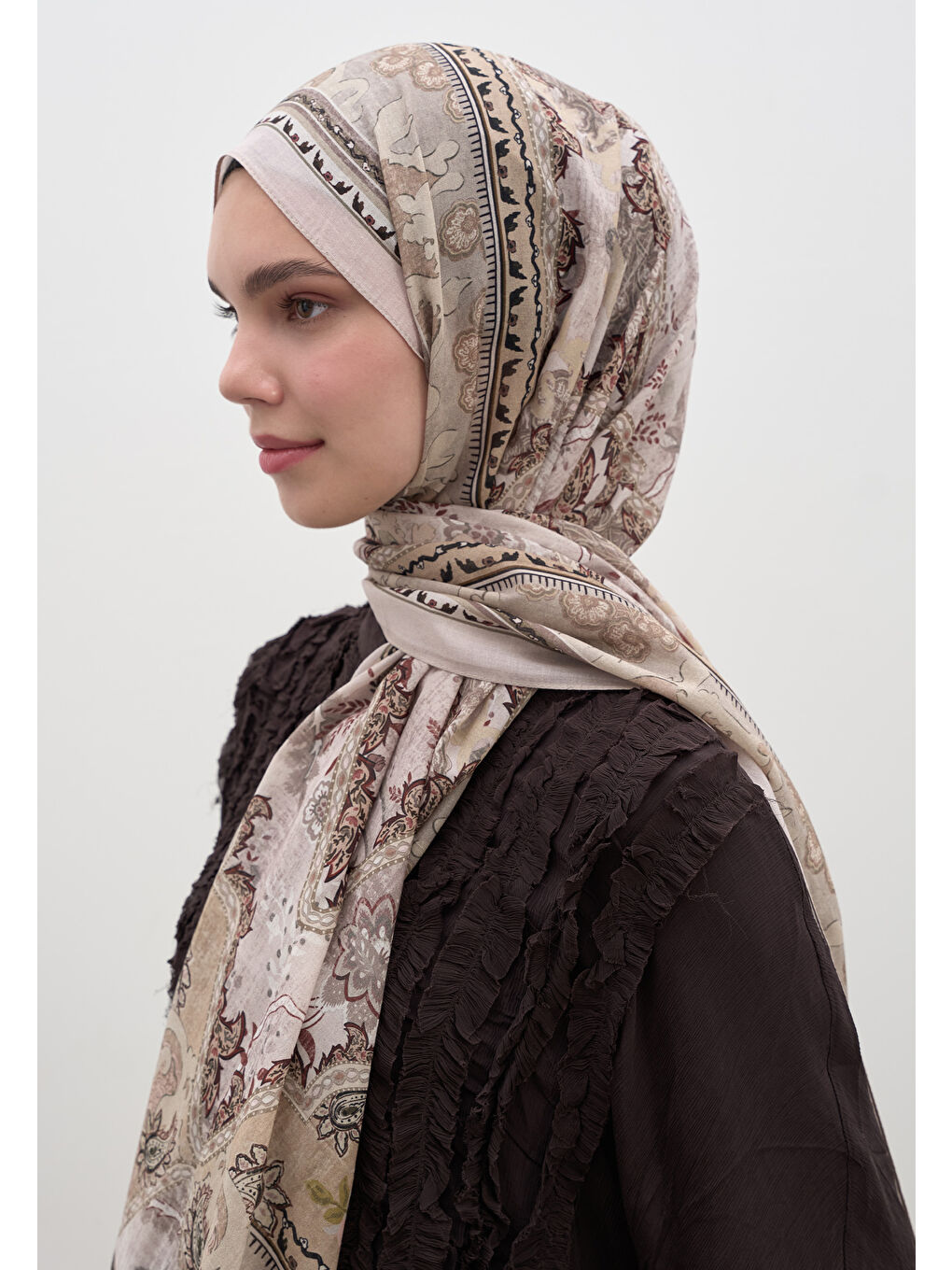 Arıane Desen Şal Bej-1