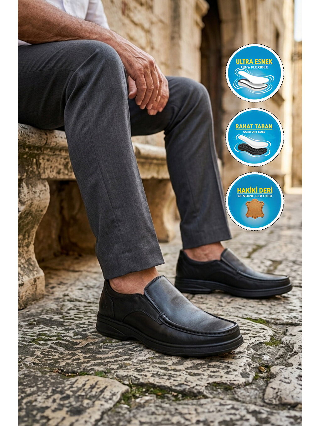 Siyah Hakiki Deri Erkek Casual Ayakkabı 076 M-2