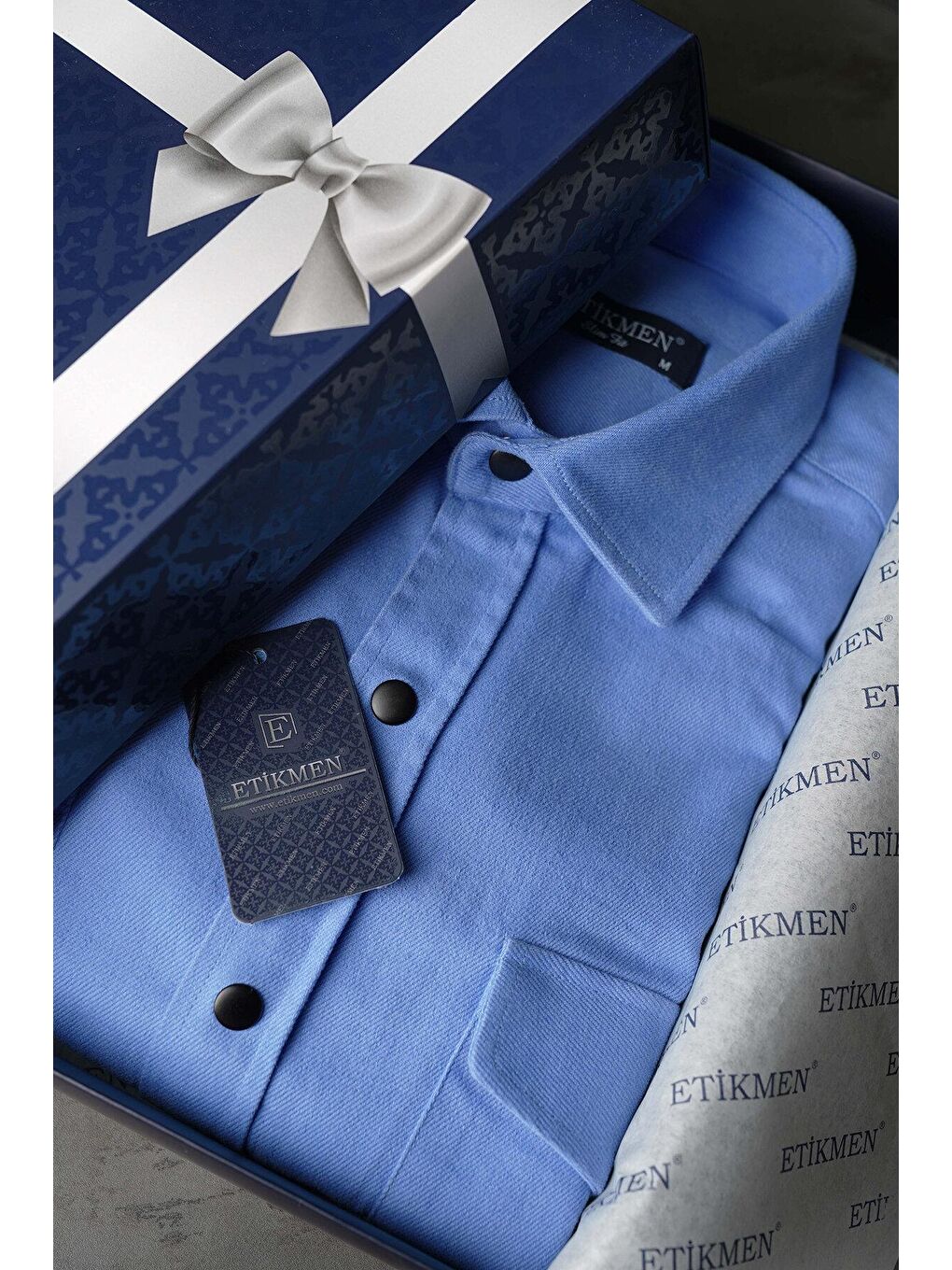 Mavi Slimfit Hediye Kutulu Gerçek Jean Gömlek-3