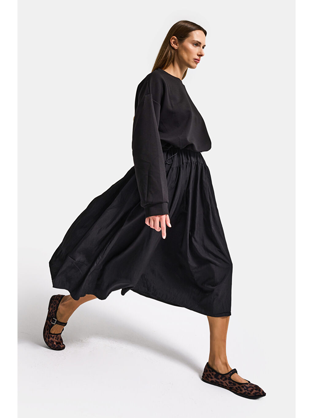 Kadın Siyah w5 Sweatshirt Etek Tek Parça Tasarım Elbise