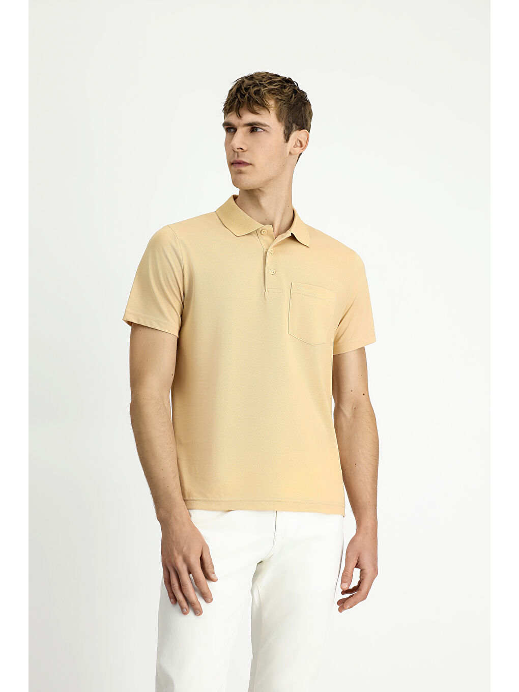 Bej Regular Fit Pamuklu Nakışlı Cepli Polo Yaka Tişört