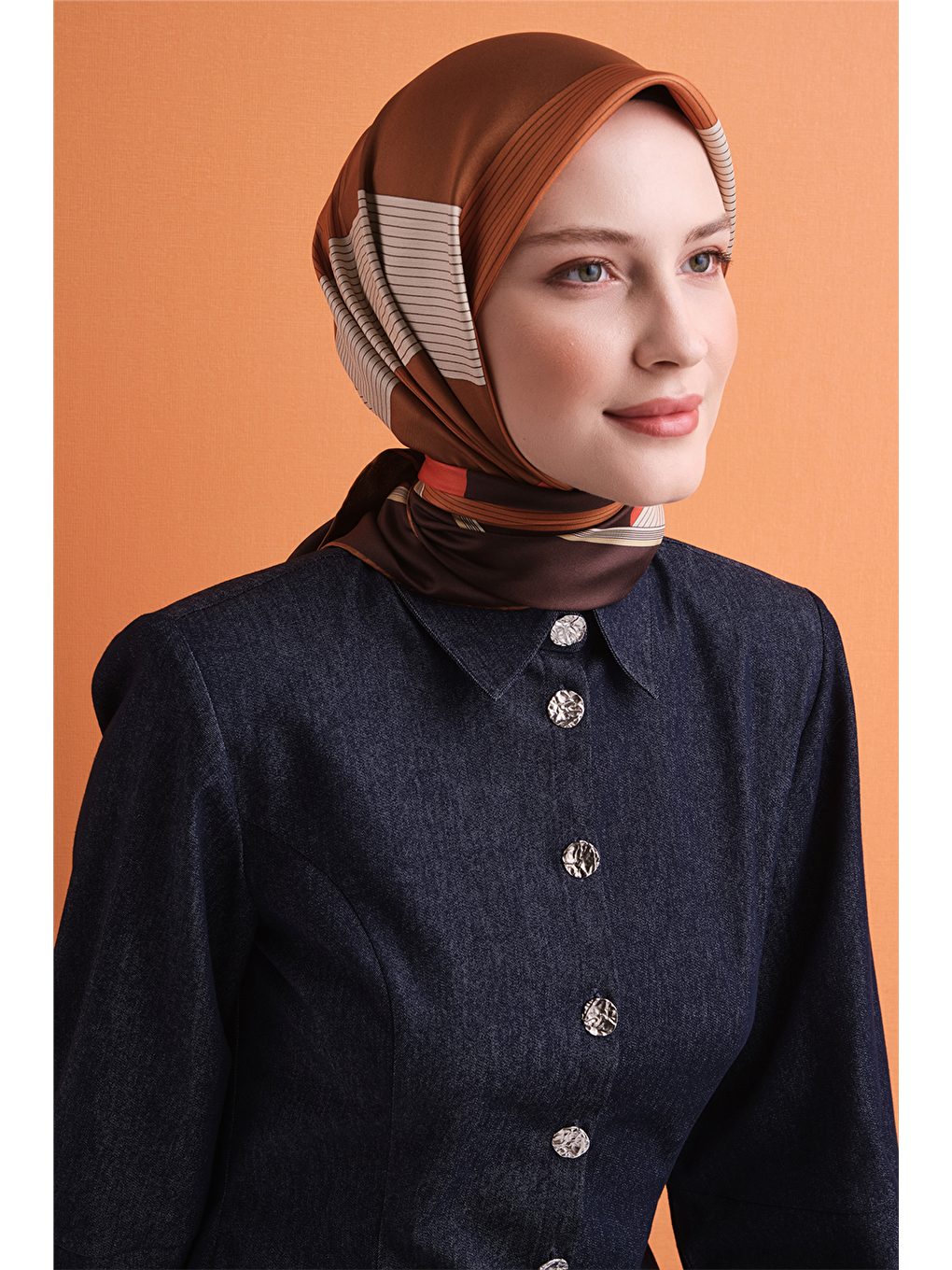 Kahverengi Saf İpek Twill Eşarp 9610d 86-1