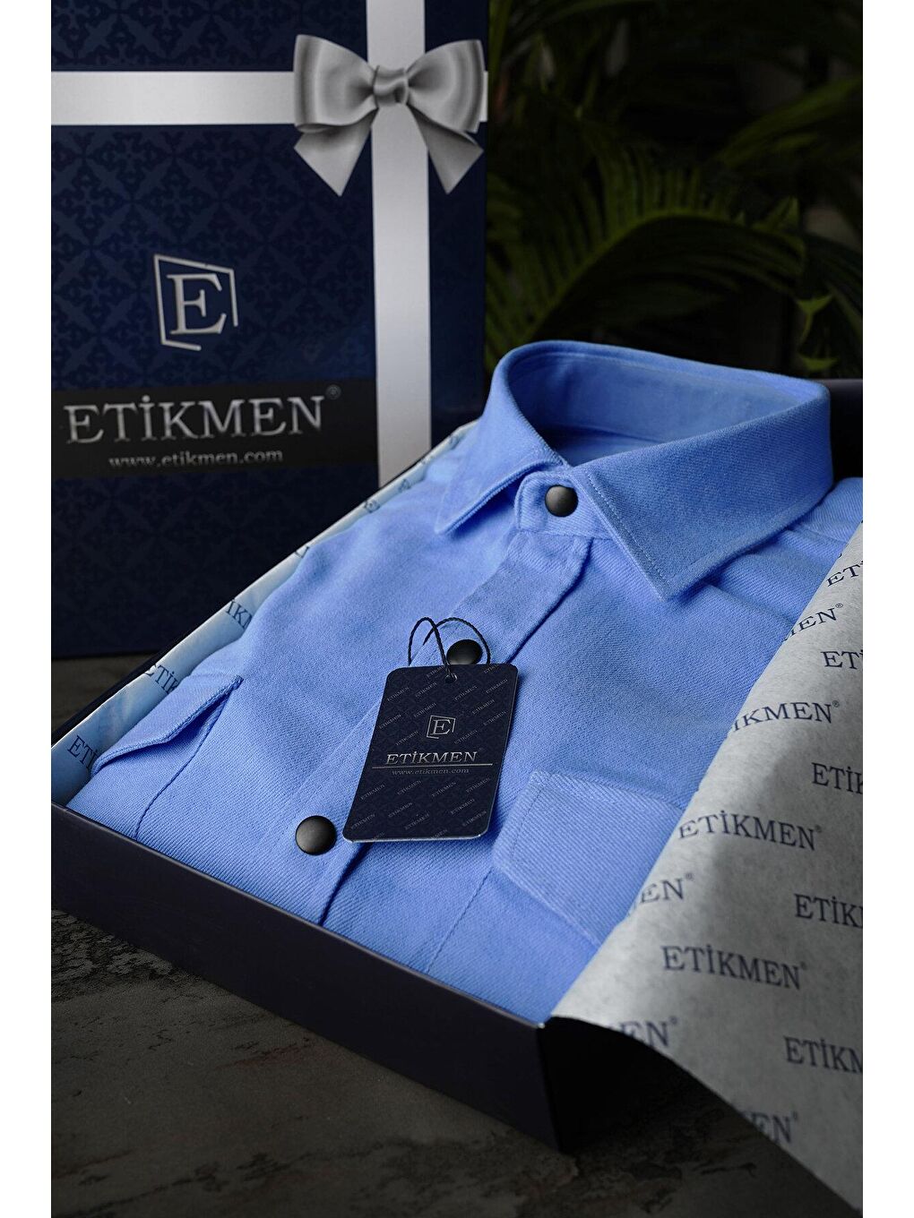Mavi Slimfit Hediye Kutulu Gerçek Jean Gömlek-5