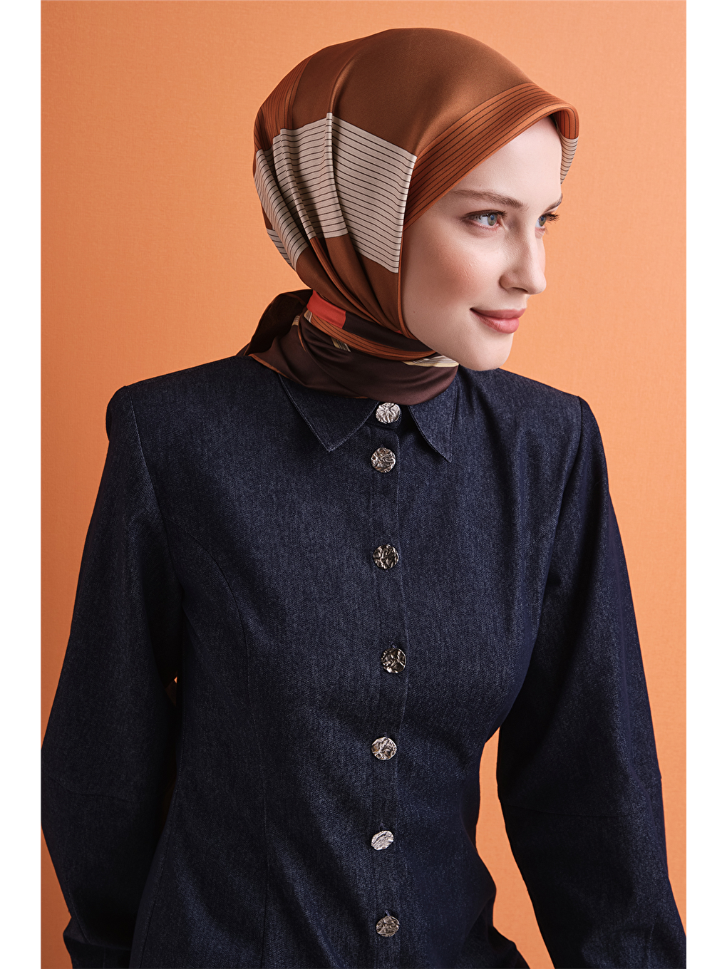 Kahverengi Saf İpek Twill Eşarp 9610d 86-2