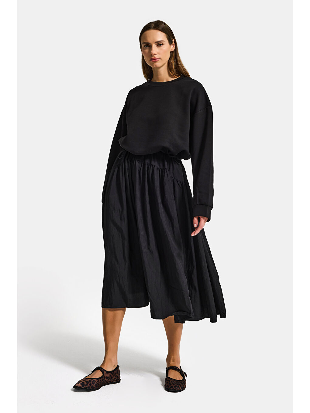 Kadın Siyah w5 Sweatshirt Etek Tek Parça Tasarım Elbise-1