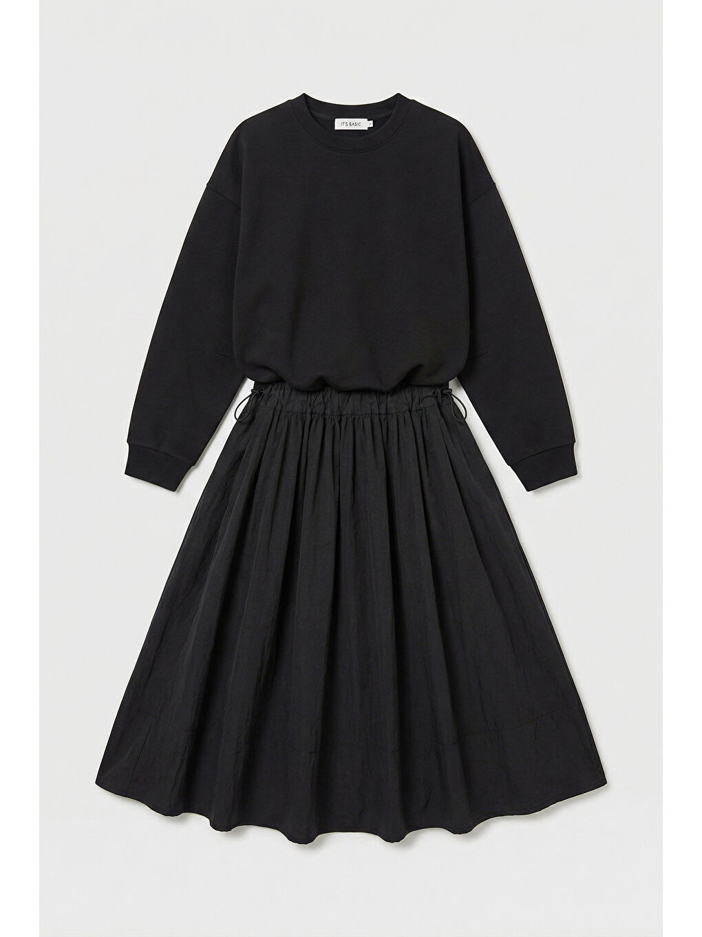 Kadın Siyah w5 Sweatshirt Etek Tek Parça Tasarım Elbise-3