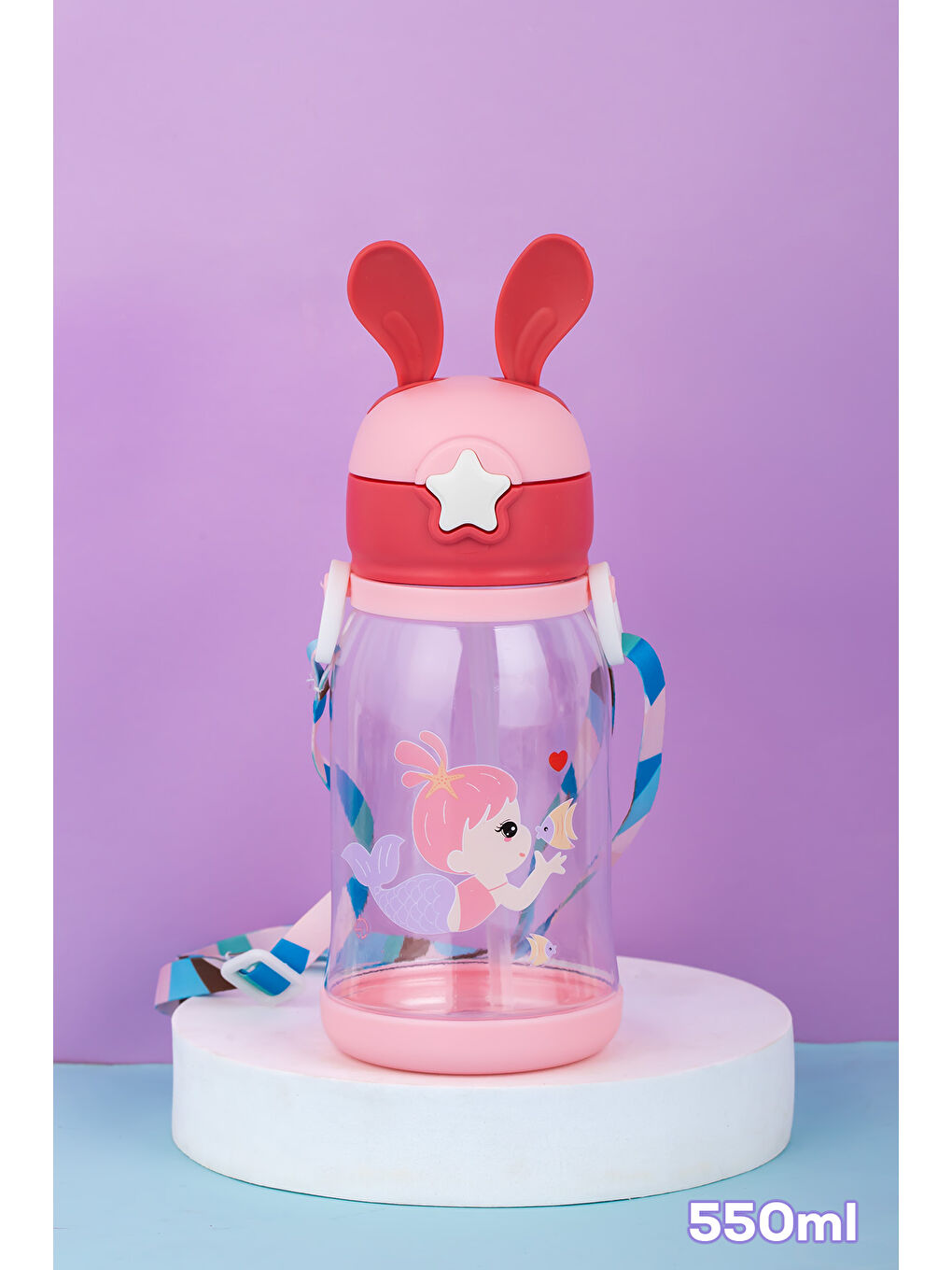 21.0009 Matara Tavşan Temalı Stickerlı Askılı Suluk - Su Şişesi - Pembe 550ml