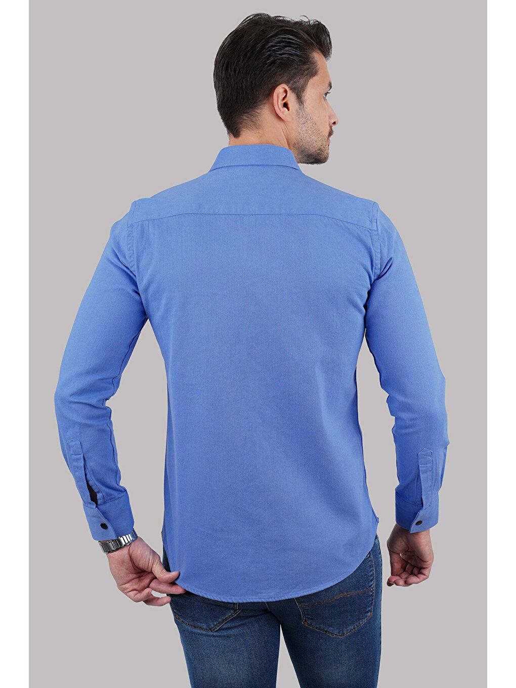 Mavi Slimfit Hediye Kutulu Gerçek Jean Gömlek-6