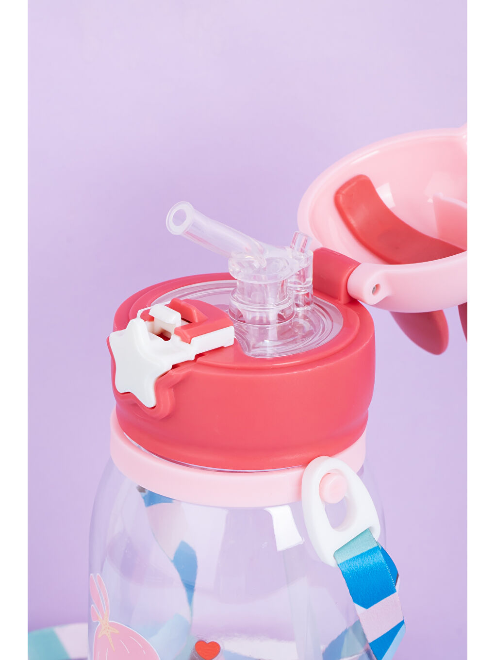 21.0009 Matara Tavşan Temalı Stickerlı Askılı Suluk - Su Şişesi - Pembe 550ml-1