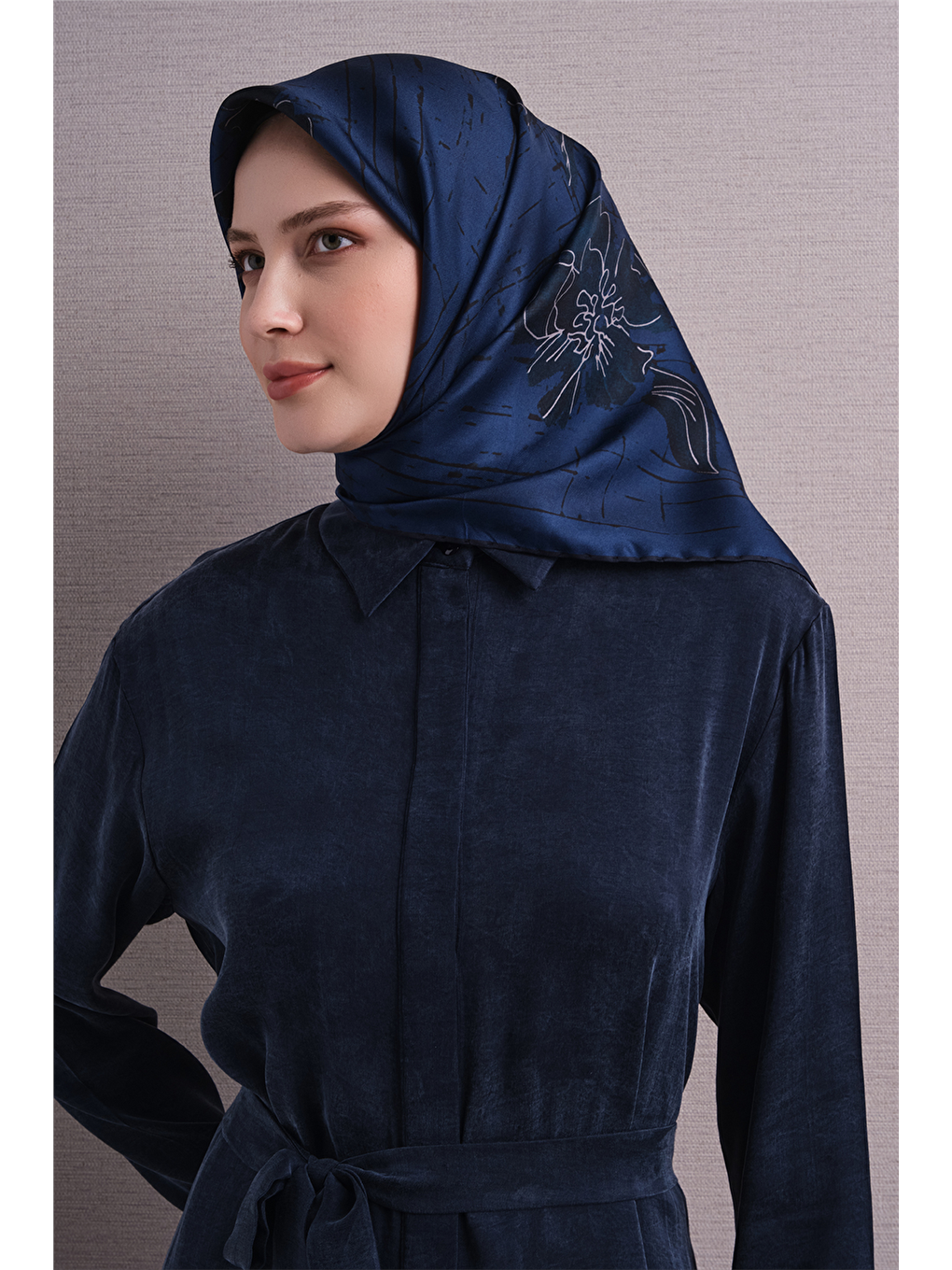 Lacivert Saf İpek Twill Eşarp 9617d 59-1