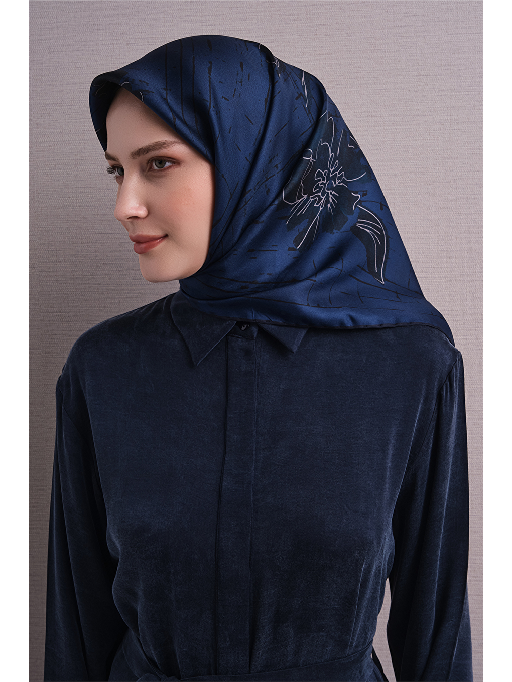Lacivert Saf İpek Twill Eşarp 9617d 59-2