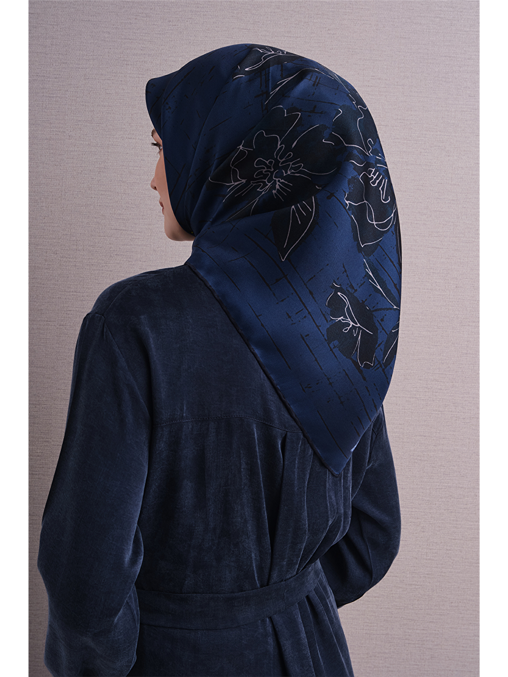 Lacivert Saf İpek Twill Eşarp 9617d 59-3