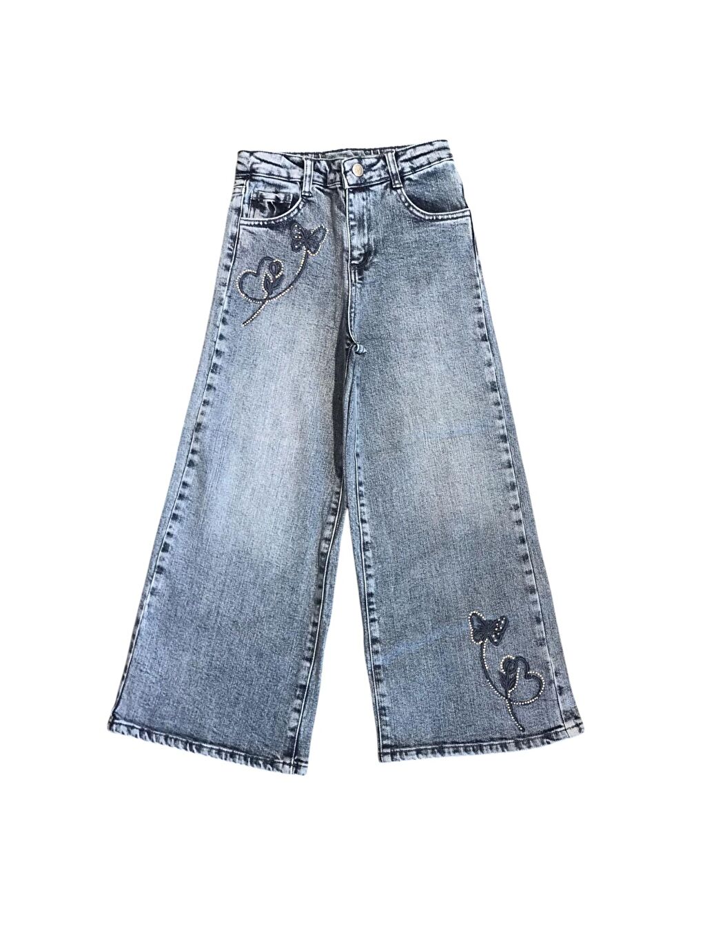 Lacivert Kız Çocuk Kelebek Nakışlı Jean Pantolon