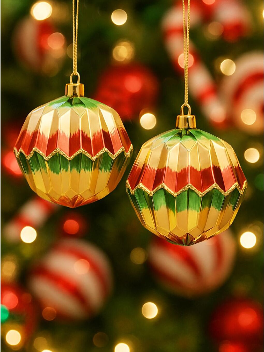 Karışık Yılbaşı Topu Zig Zag Geometrik Dokulu Çam Ağacı Süsü Renkli  10 cm 2'li