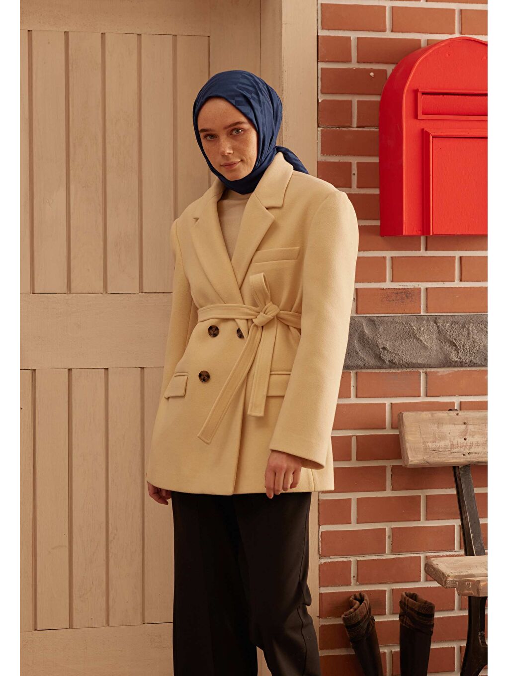 Mavi Dublın Jakarlı Şal Gece Mavısı