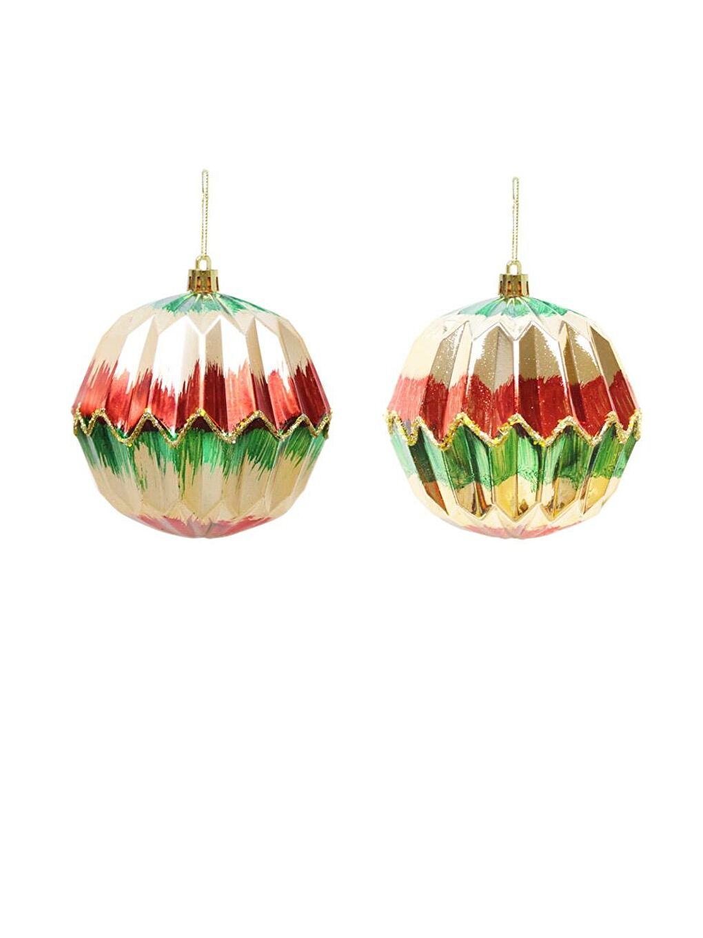 Karışık Yılbaşı Topu Zig Zag Geometrik Dokulu Çam Ağacı Süsü Renkli  10 cm 2'li-1