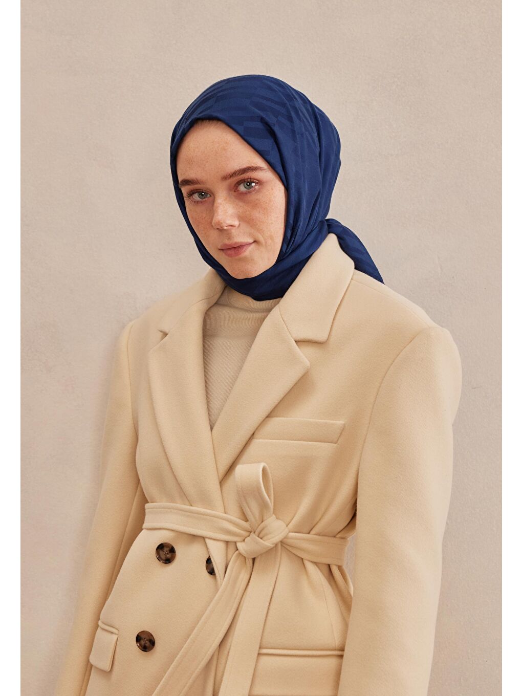 Mavi Dublın Jakarlı Şal Gece Mavısı-2