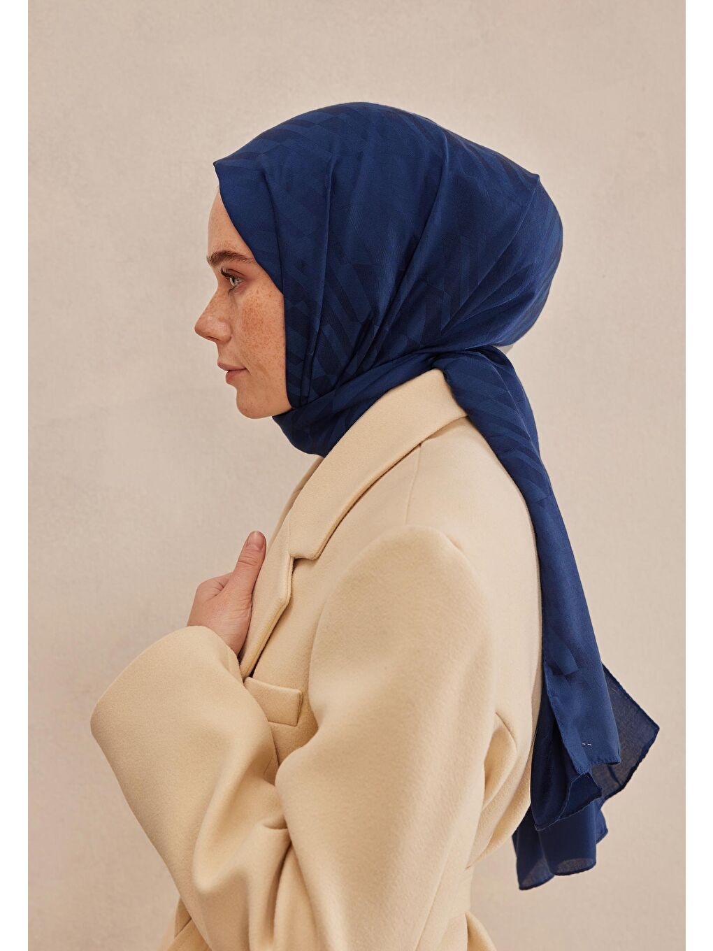 Mavi Dublın Jakarlı Şal Gece Mavısı-3