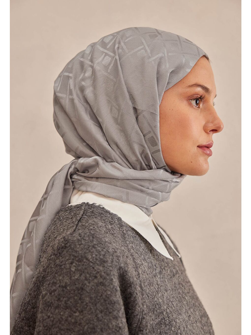 Gri Porto Jakarlı Şal Koyu Grı-3